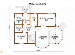 Двухэтажный дом из бруса 192х145 с крыльцом, верандой и балконом 1 Двухэтажный дом из бруса 192х145 с крыльцом, верандой и балконом 1