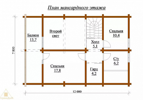 Двухэтажный деревянный дом с террасой, крыльцом и балконом 3