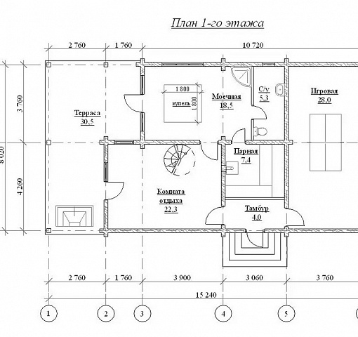 Двухэтажная баня из бруса со вторым светом, игровой и террасой № КБ34 - фото 3